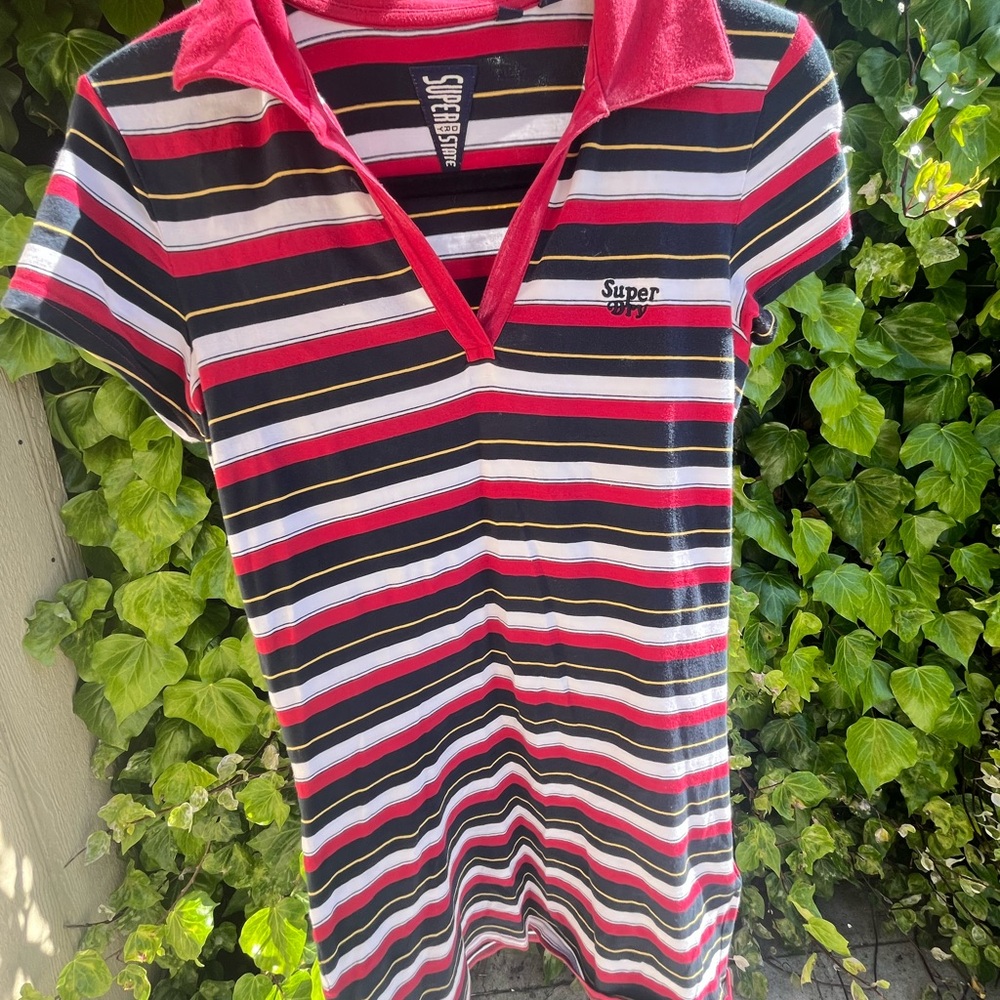 Superdry T Shirt Dress Striped - Red, Navy, White
